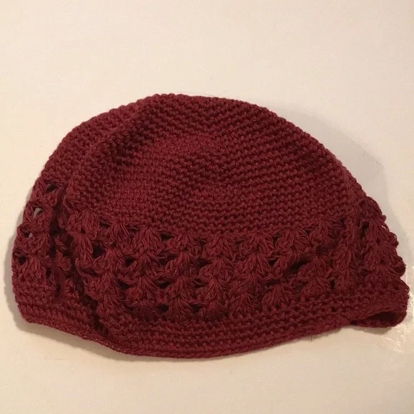Child’s Raspberry crochet cotton beret with beautiful sequin embellishment - Picture 2 of 4